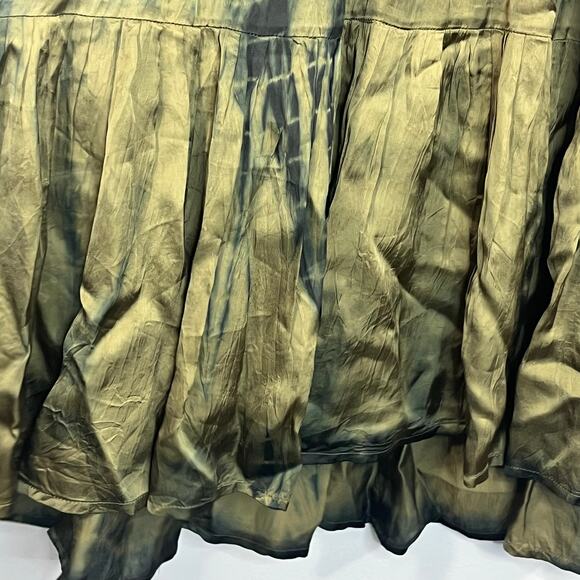 FARA RUNE MINI DRESS OLIVE TIE DYE Satin Size SM Long Sleeve Tiered Boho Beach - Picture 8 of 13